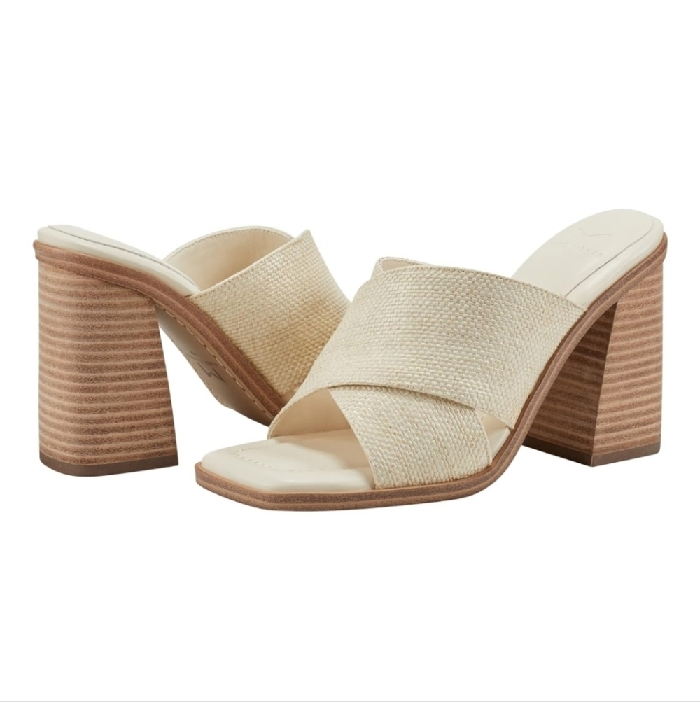 Marc Fisher Barli Cream Block Heel Slip-on Sandals